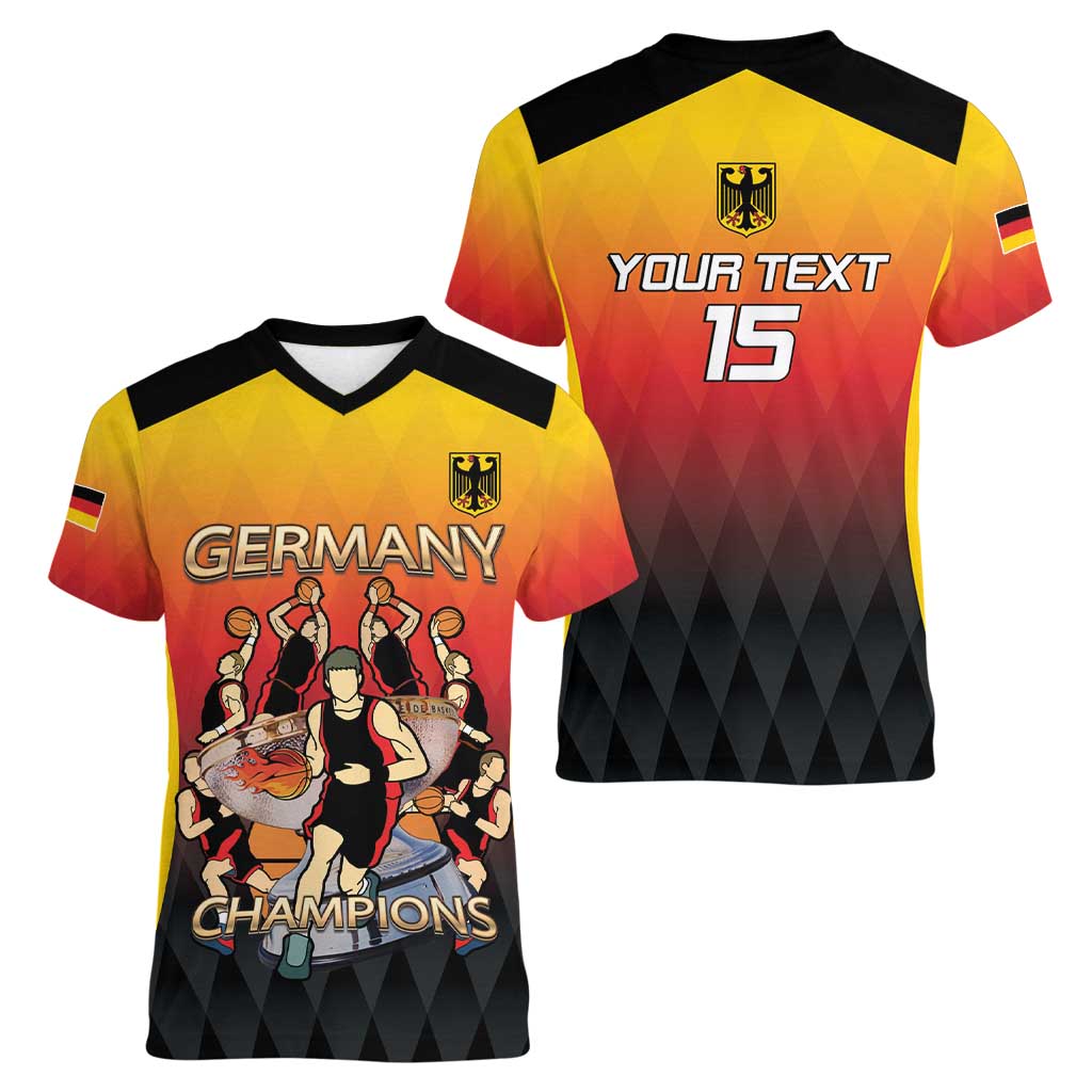 Custom Germany Basketball Women V-Neck T-Shirt European Champions 2025 - Wonder Print Shop