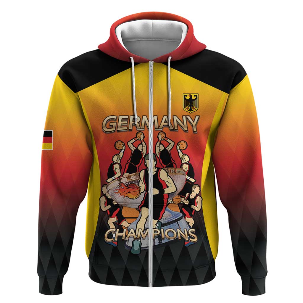 Custom Germany Basketball Zip Hoodie European Champions 2025 - Wonder Print Shop