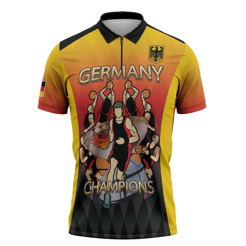 Custom Germany Basketball Zipper Polo Shirt European Champions 2025 - Wonder Print Shop