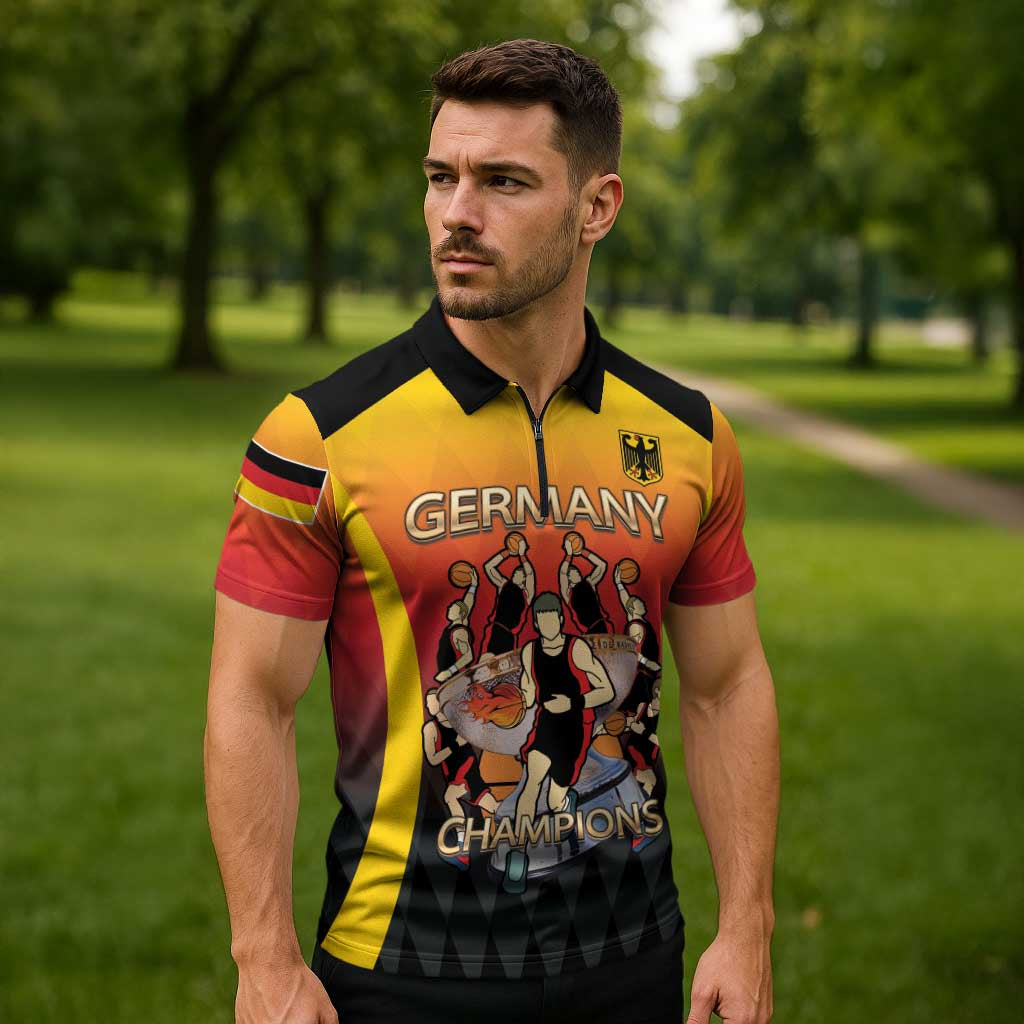 Custom Germany Basketball Zipper Polo Shirt European Champions 2025 - Wonder Print Shop