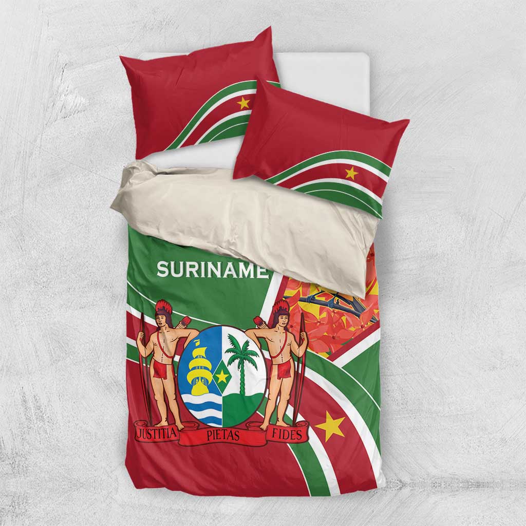 Suriname Independence Day Bedding Set Coat Of Arms With Lesser Kiskadee - Wonder Print Shop