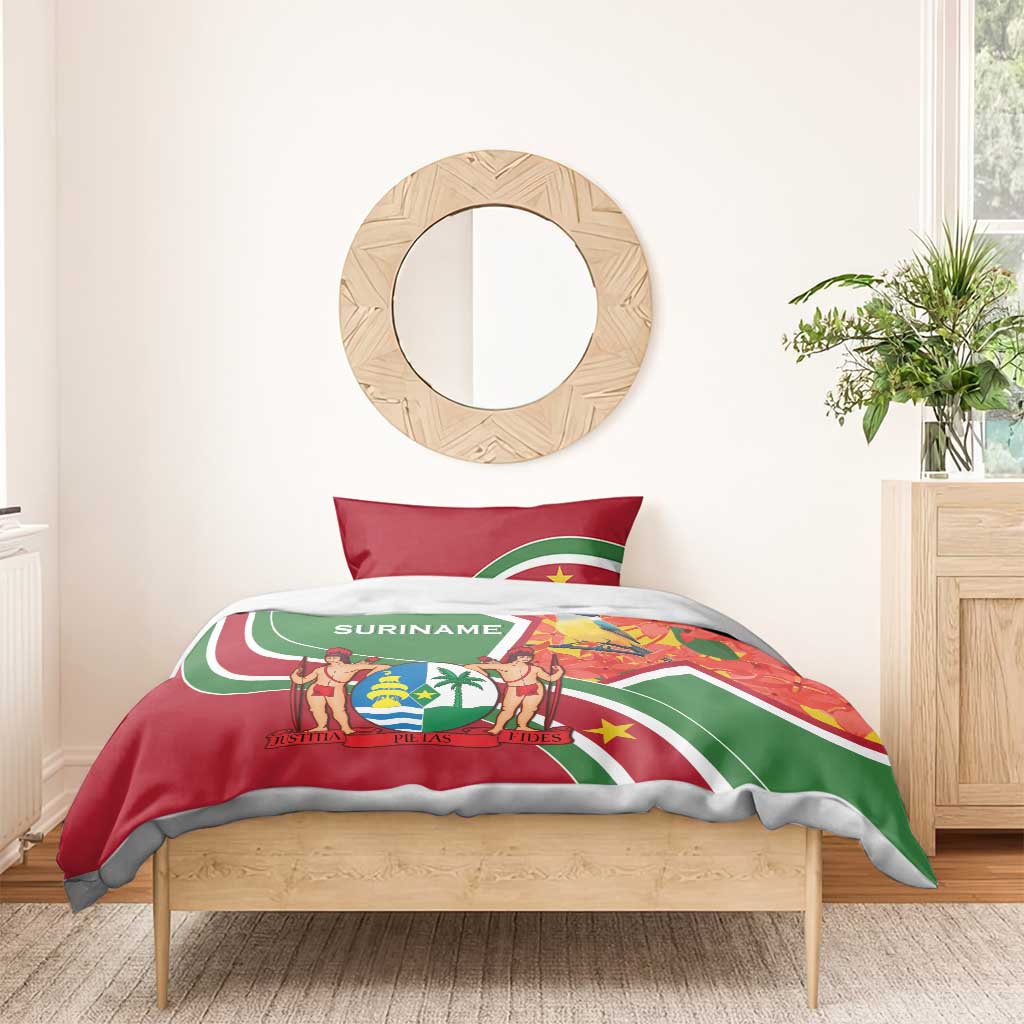 Suriname Independence Day Bedding Set Coat Of Arms With Lesser Kiskadee - Wonder Print Shop