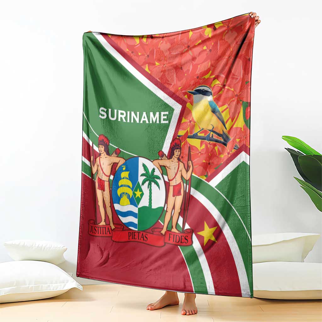 Suriname Independence Day Blanket Coat Of Arms With Lesser Kiskadee