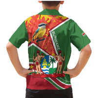 Suriname Independence Day Family Matching Mermaid Dress and Hawaiian Shirt Coat Of Arms With Lesser Kiskadee - Wonder Print Shop