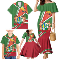 Suriname Independence Day Family Matching Mermaid Dress and Hawaiian Shirt Coat Of Arms With Lesser Kiskadee - Wonder Print Shop