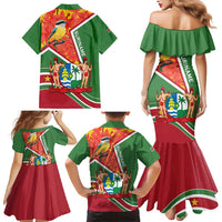 Suriname Independence Day Family Matching Mermaid Dress and Hawaiian Shirt Coat Of Arms With Lesser Kiskadee - Wonder Print Shop