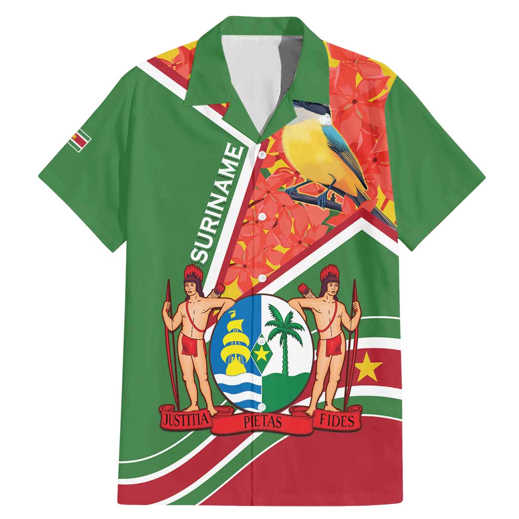 Suriname Independence Day Family Matching Mermaid Dress and Hawaiian Shirt Coat Of Arms With Lesser Kiskadee - Wonder Print Shop
