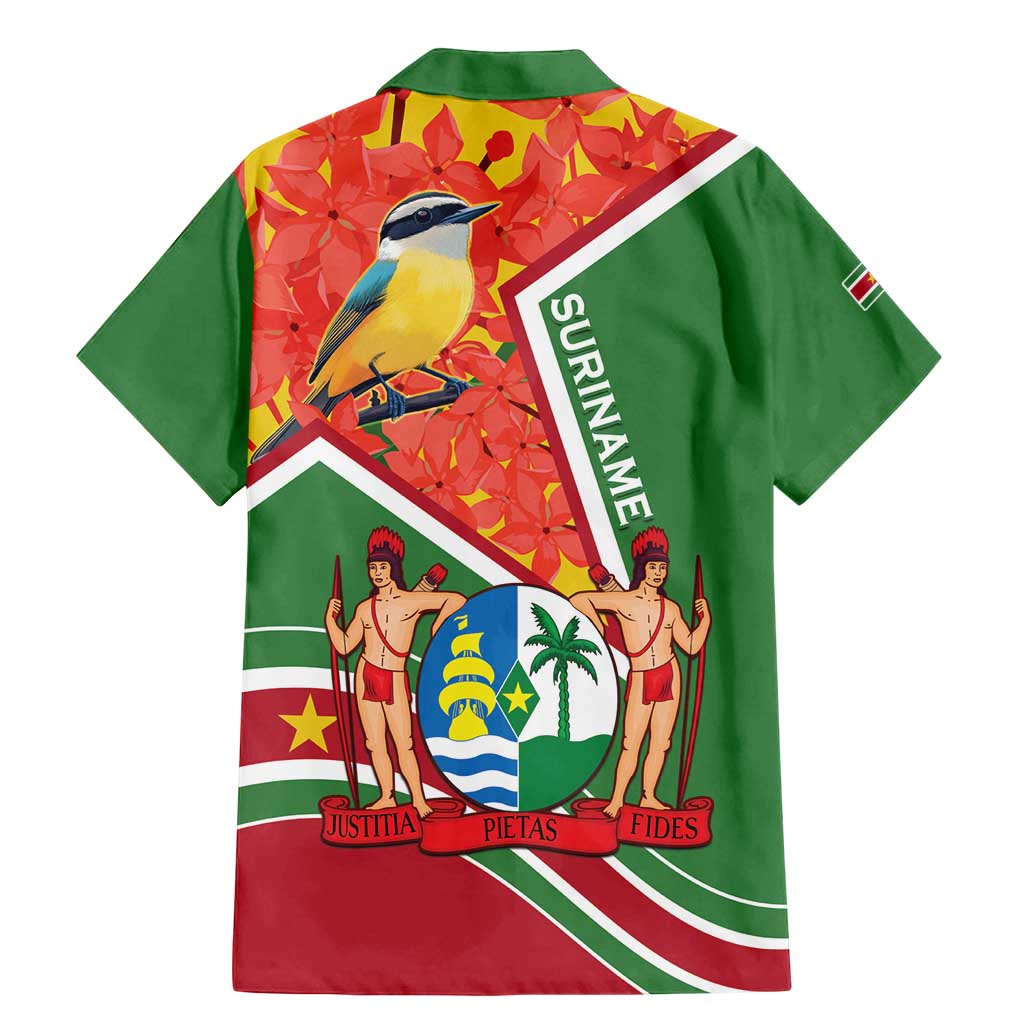 Suriname Independence Day Family Matching Mermaid Dress and Hawaiian Shirt Coat Of Arms With Lesser Kiskadee - Wonder Print Shop