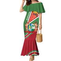 Suriname Independence Day Family Matching Mermaid Dress and Hawaiian Shirt Coat Of Arms With Lesser Kiskadee - Wonder Print Shop