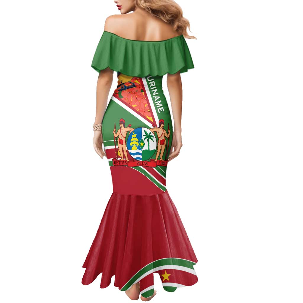 Suriname Independence Day Family Matching Mermaid Dress and Hawaiian Shirt Coat Of Arms With Lesser Kiskadee - Wonder Print Shop
