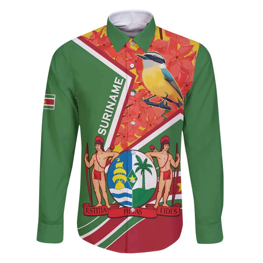 Suriname Independence Day Family Matching Off Shoulder Maxi Dress and Hawaiian Shirt Coat Of Arms With Lesser Kiskadee - Wonder Print Shop