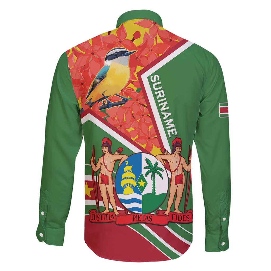 Suriname Independence Day Family Matching Off Shoulder Maxi Dress and Hawaiian Shirt Coat Of Arms With Lesser Kiskadee - Wonder Print Shop