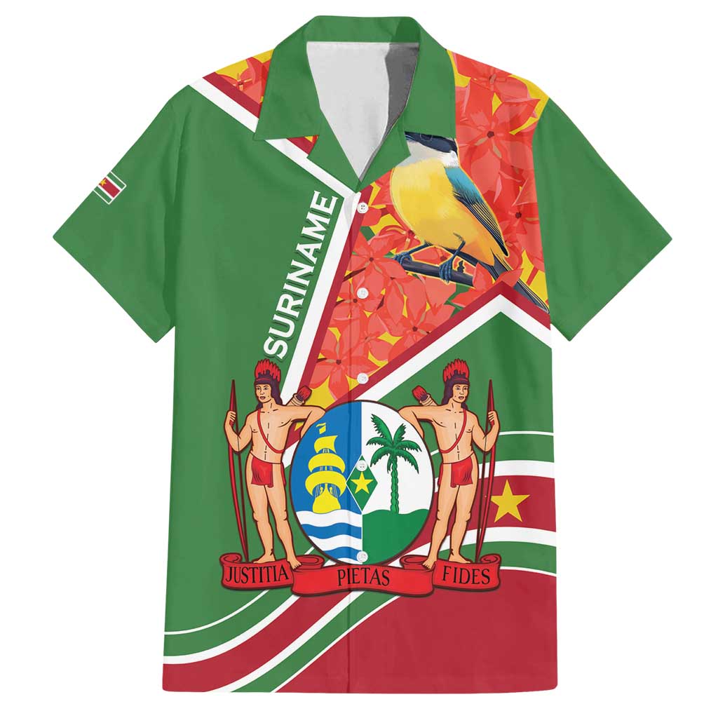 Suriname Independence Day Family Matching Summer Maxi Dress and Hawaiian Shirt Coat Of Arms With Lesser Kiskadee - Wonder Print Shop