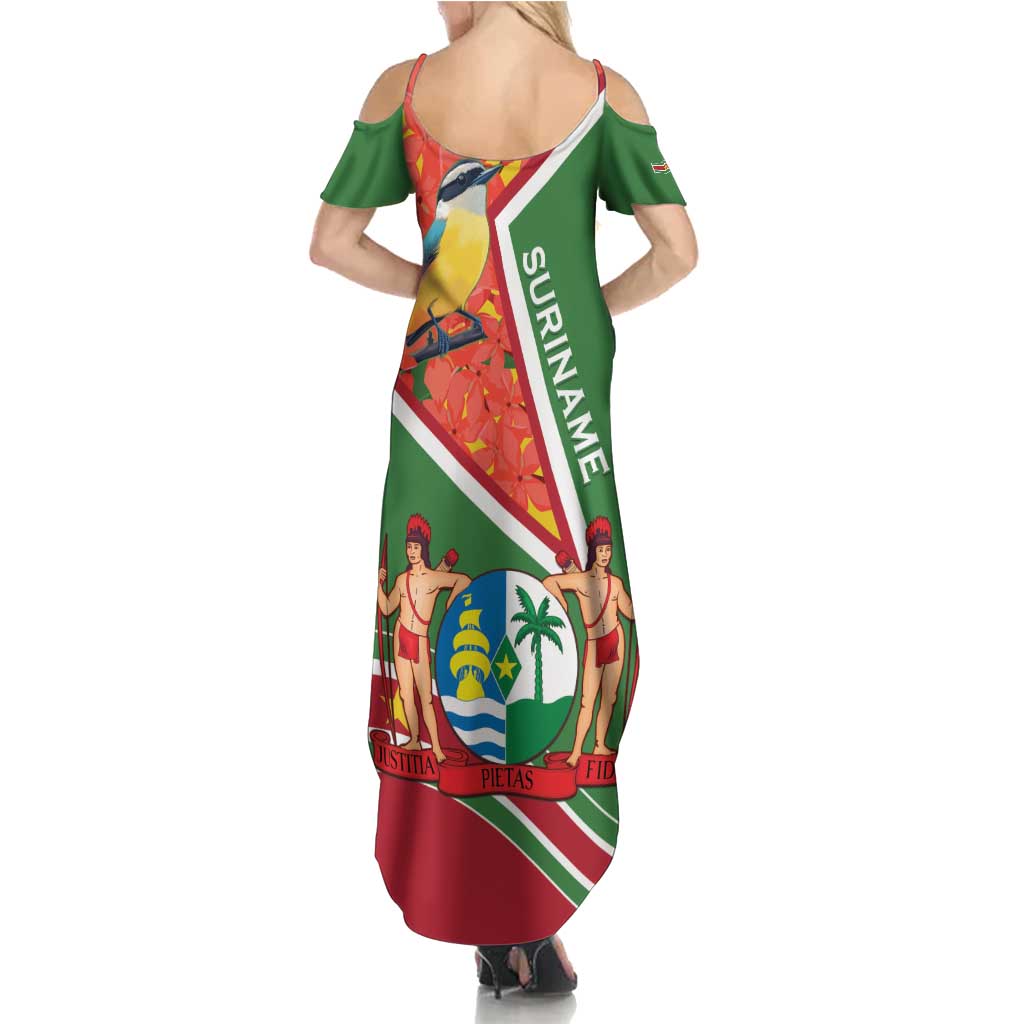 Suriname Independence Day Family Matching Summer Maxi Dress and Hawaiian Shirt Coat Of Arms With Lesser Kiskadee - Wonder Print Shop