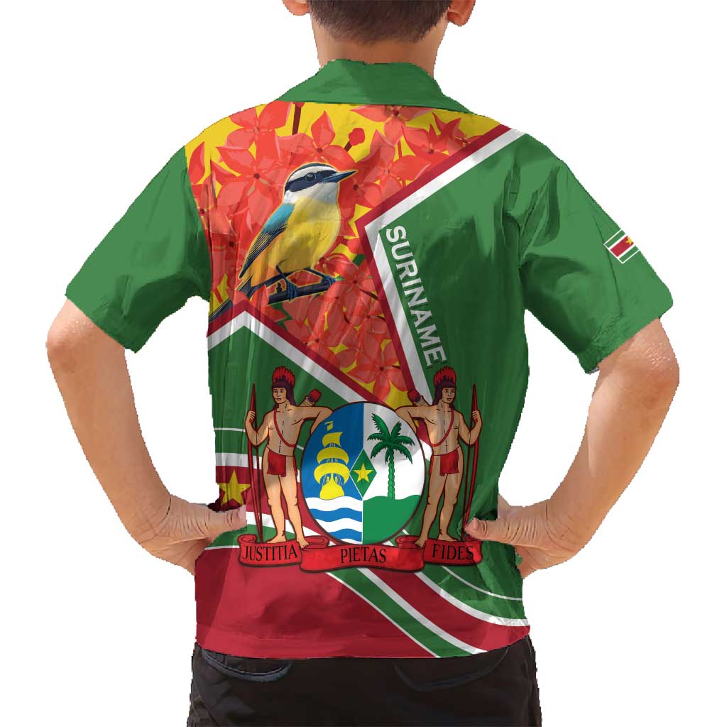 Suriname Independence Day Family Matching Tank Maxi Dress and Hawaiian Shirt Coat Of Arms With Lesser Kiskadee - Wonder Print Shop