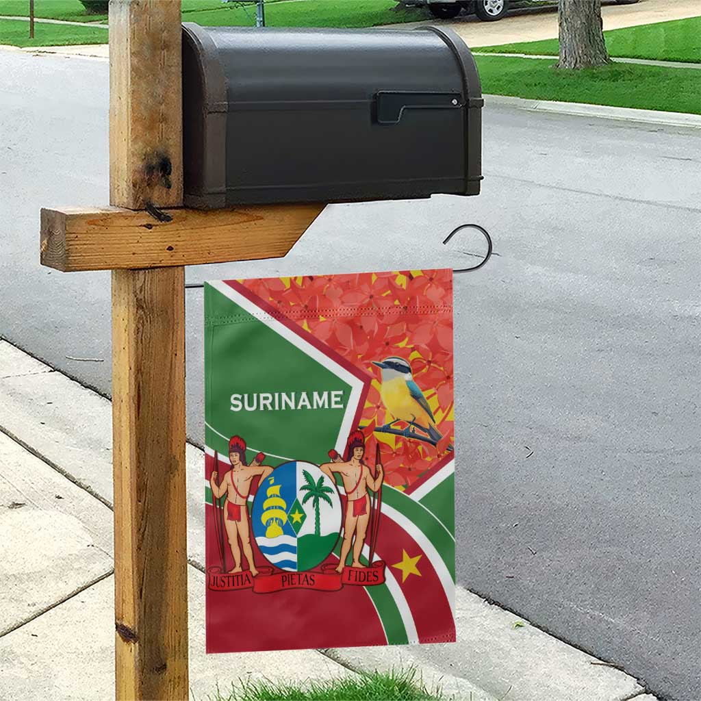 Suriname Independence Day Garden Flag Coat Of Arms With Lesser Kiskadee - Wonder Print Shop