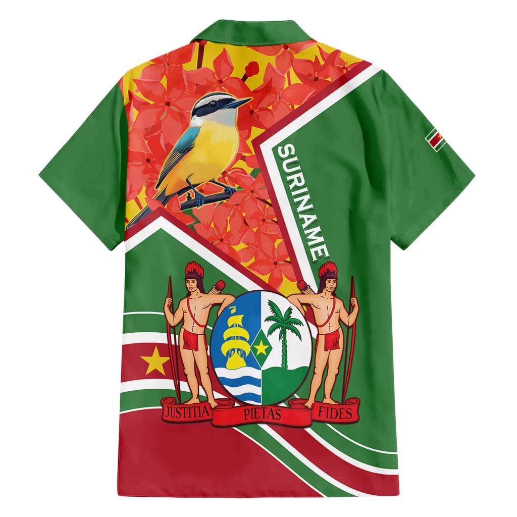 Suriname Independence Day Hawaiian Shirt Coat Of Arms With Lesser Kiskadee - Wonder Print Shop