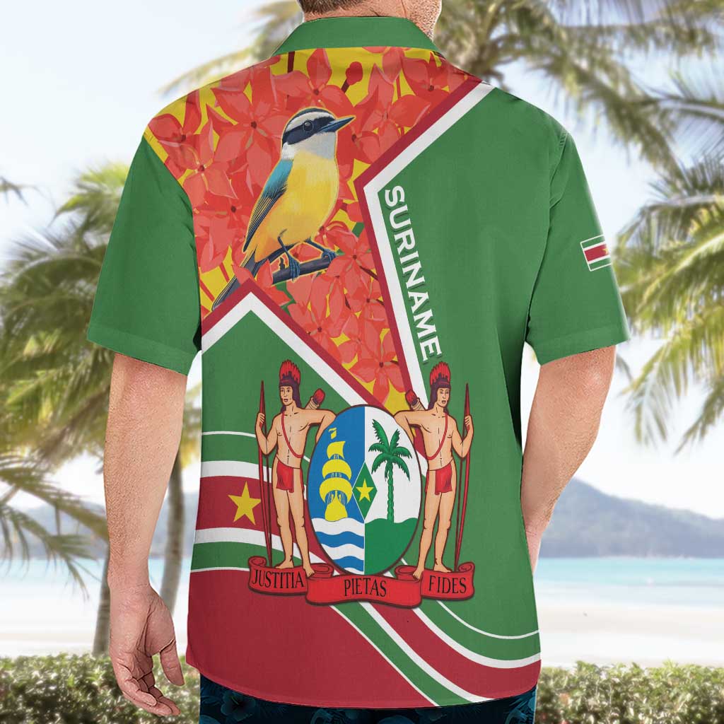 Suriname Independence Day Hawaiian Shirt Coat Of Arms With Lesser Kiskadee - Wonder Print Shop