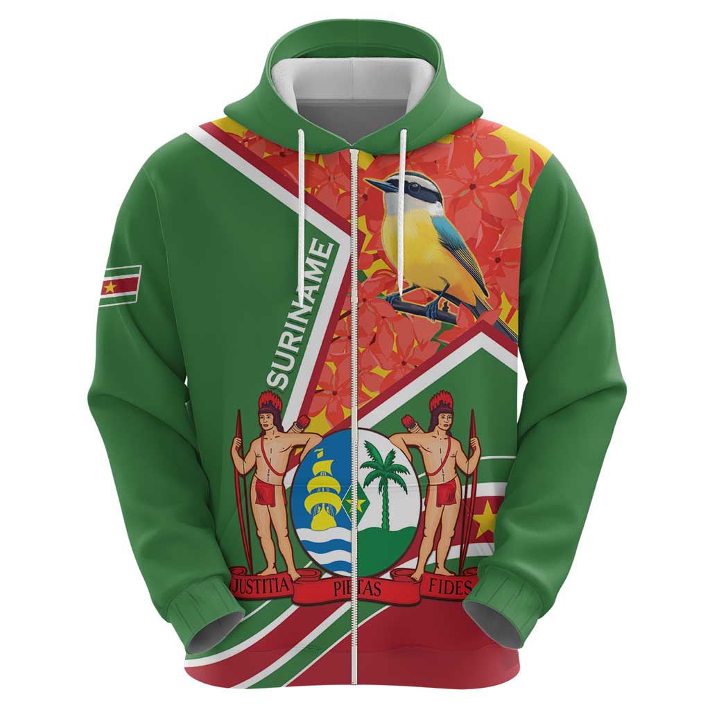 Suriname Independence Day Hoodie Coat Of Arms With Lesser Kiskadee - Wonder Print Shop