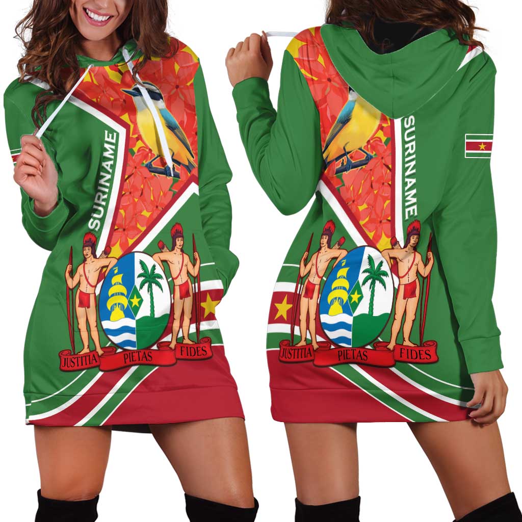 Suriname Independence Day Hoodie Dress Coat Of Arms With Lesser Kiskadee - Wonder Print Shop