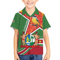 Suriname Independence Day Kid Hawaiian Shirt Coat Of Arms With Lesser Kiskadee - Wonder Print Shop