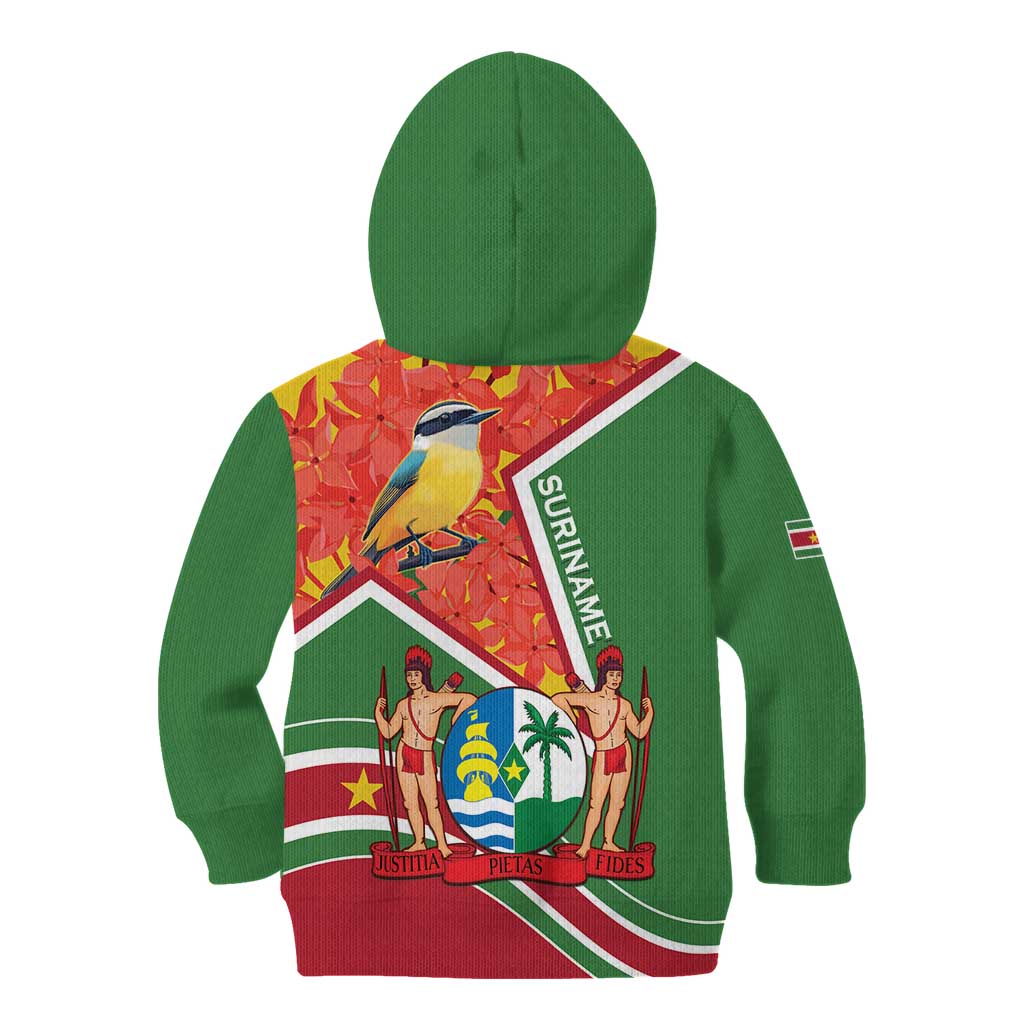 Suriname Independence Day Kid Hoodie Coat Of Arms With Lesser Kiskadee - Wonder Print Shop
