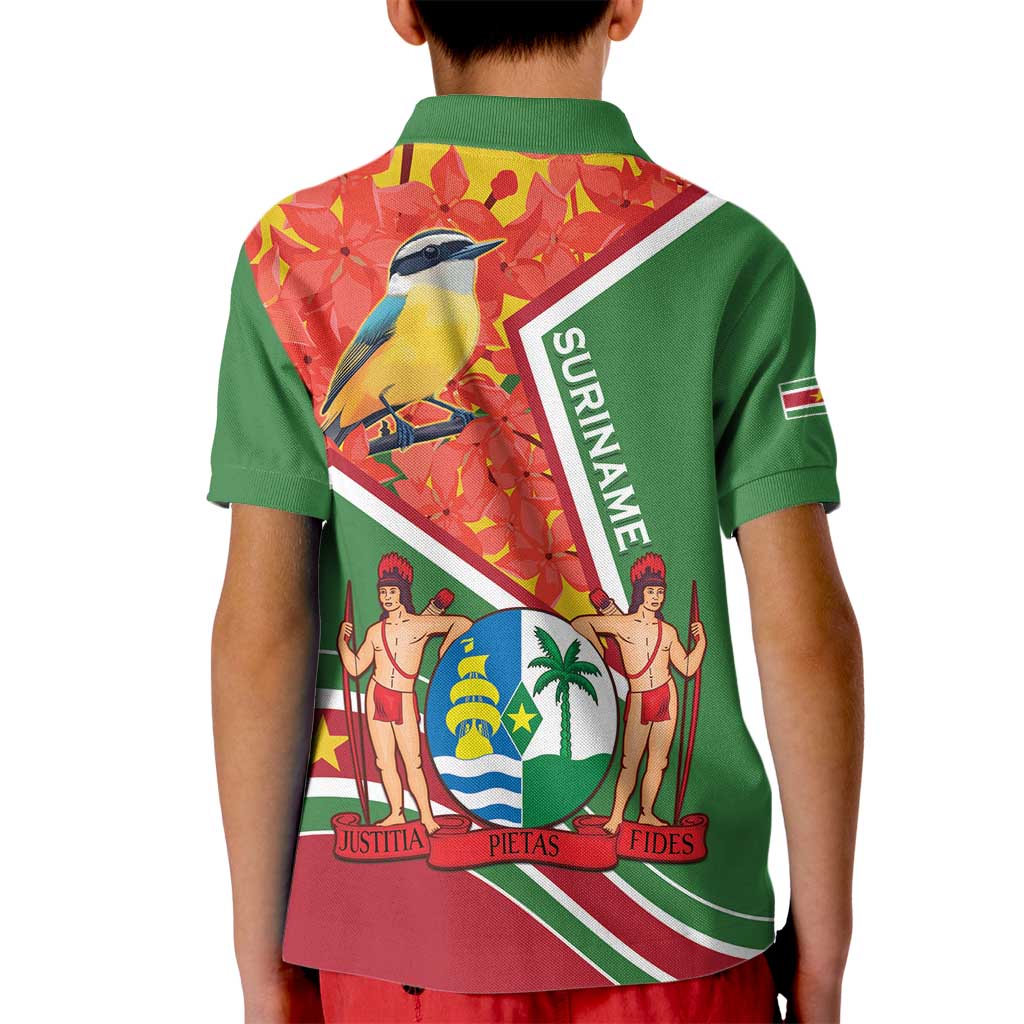 Suriname Independence Day Kid Polo Shirt Coat Of Arms With Lesser Kiskadee - Wonder Print Shop