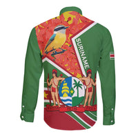 Suriname Independence Day Long Sleeve Button Shirt Coat Of Arms With Lesser Kiskadee - Wonder Print Shop