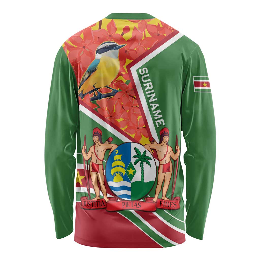 Suriname Independence Day Long Sleeve Shirt Coat Of Arms With Lesser Kiskadee - Wonder Print Shop