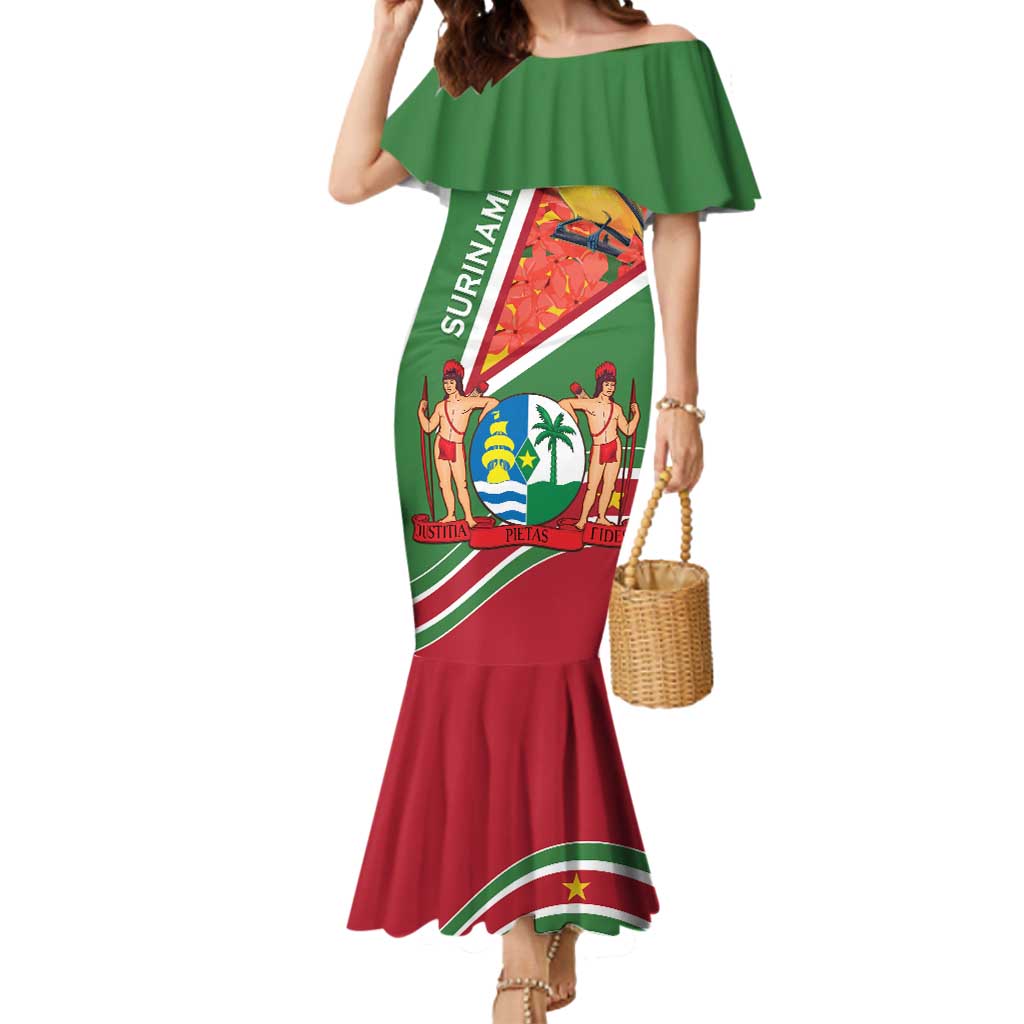 Suriname Independence Day Mermaid Dress Coat Of Arms With Lesser Kiskadee - Wonder Print Shop