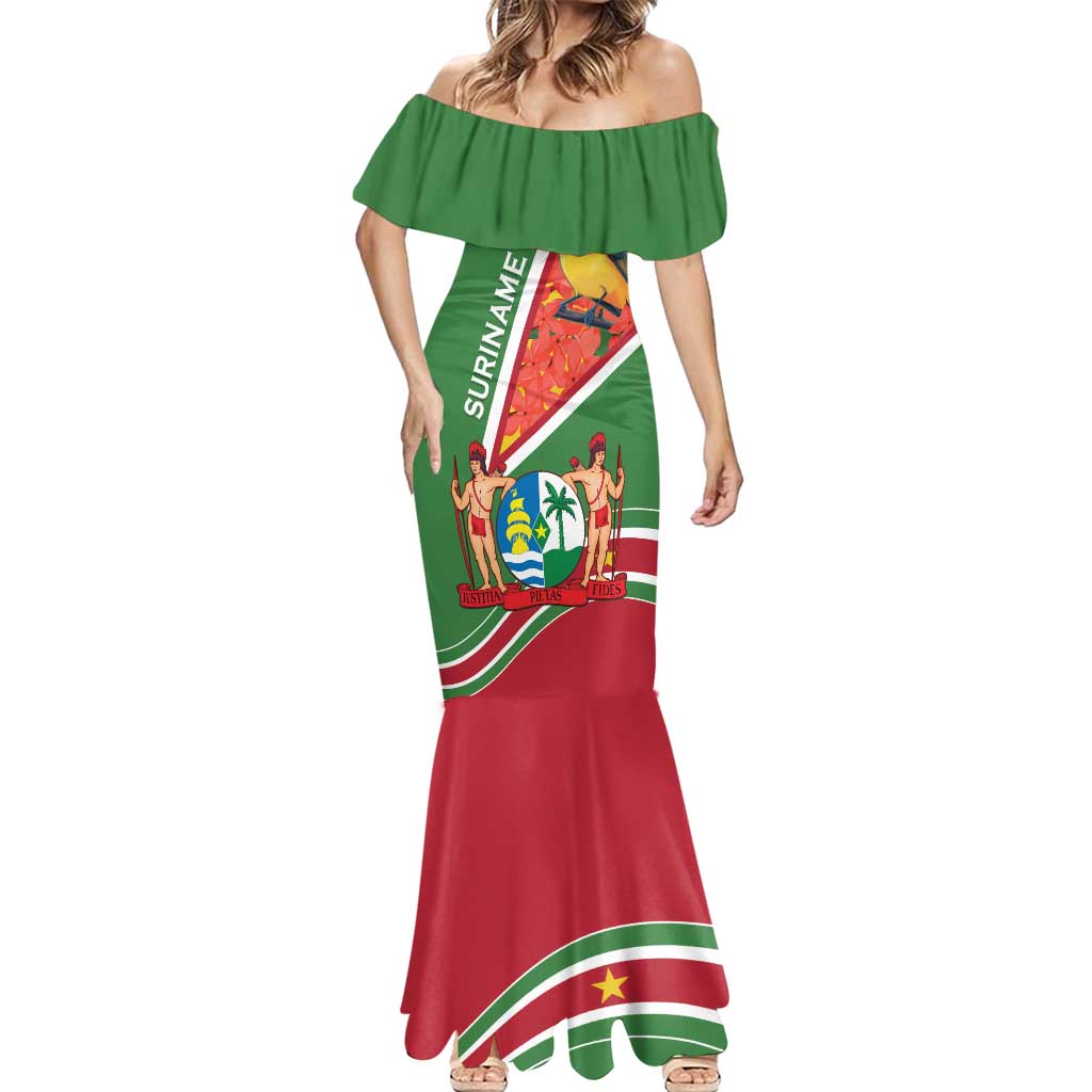 Suriname Independence Day Mermaid Dress Coat Of Arms With Lesser Kiskadee - Wonder Print Shop
