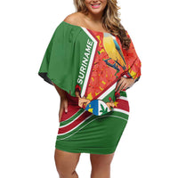 Suriname Independence Day Off Shoulder Short Dress Coat Of Arms With Lesser Kiskadee - Wonder Print Shop