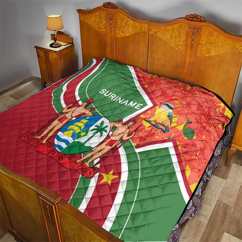 Suriname Independence Day Quilt Coat Of Arms With Lesser Kiskadee - Wonder Print Shop