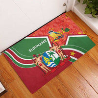 Suriname Independence Day Rubber Doormat Coat Of Arms With Lesser Kiskadee - Wonder Print Shop
