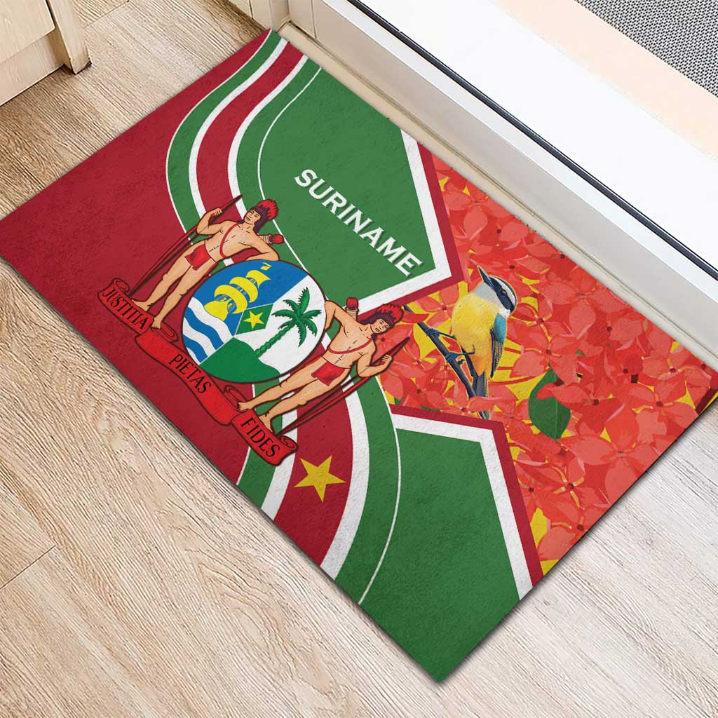 Suriname Independence Day Rubber Doormat Coat Of Arms With Lesser Kiskadee - Wonder Print Shop