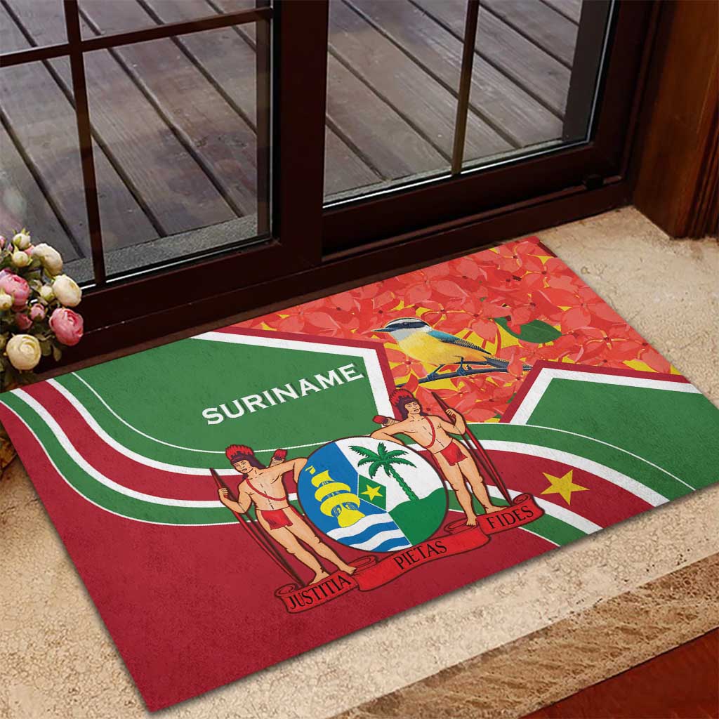Suriname Independence Day Rubber Doormat Coat Of Arms With Lesser Kiskadee - Wonder Print Shop