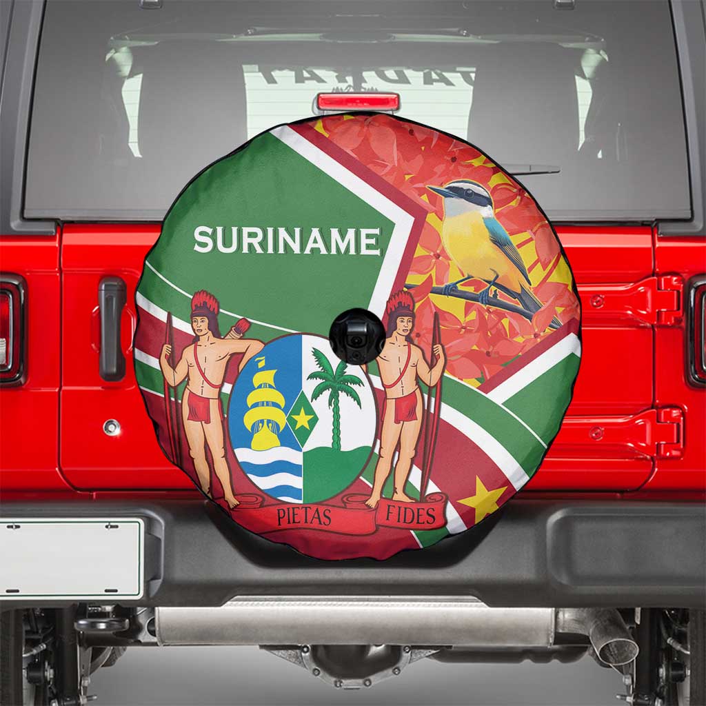 Suriname Independence Day Spare Tire Cover Coat Of Arms With Lesser Kiskadee - Wonder Print Shop