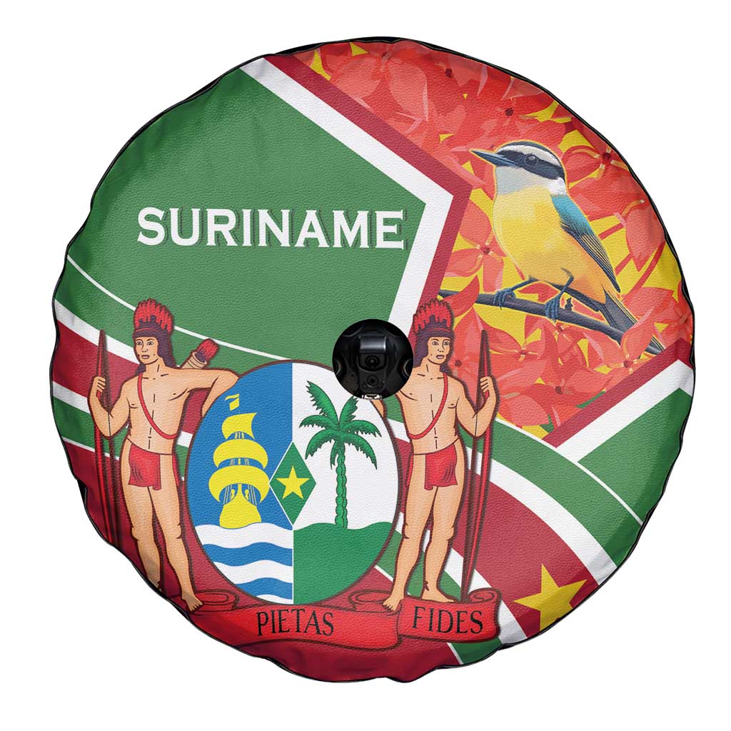 Suriname Independence Day Spare Tire Cover Coat Of Arms With Lesser Kiskadee - Wonder Print Shop