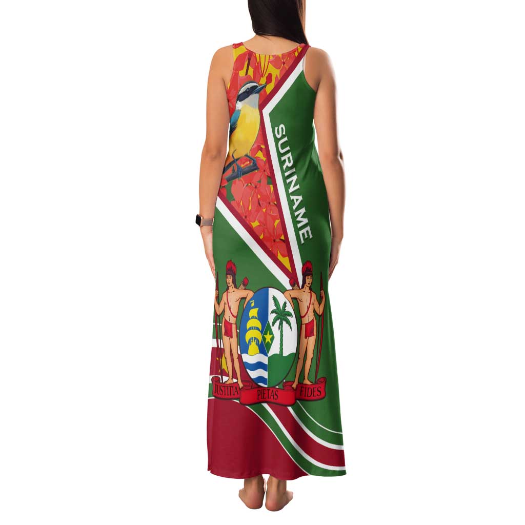 Suriname Independence Day Tank Maxi Dress Coat Of Arms With Lesser Kiskadee - Wonder Print Shop