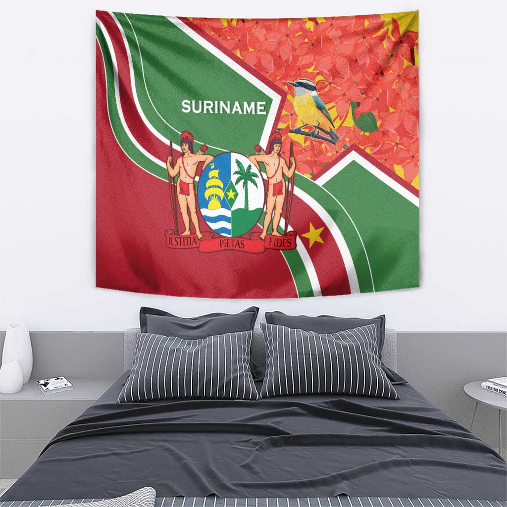 Suriname Independence Day Tapestry Coat Of Arms With Lesser Kiskadee - Wonder Print Shop
