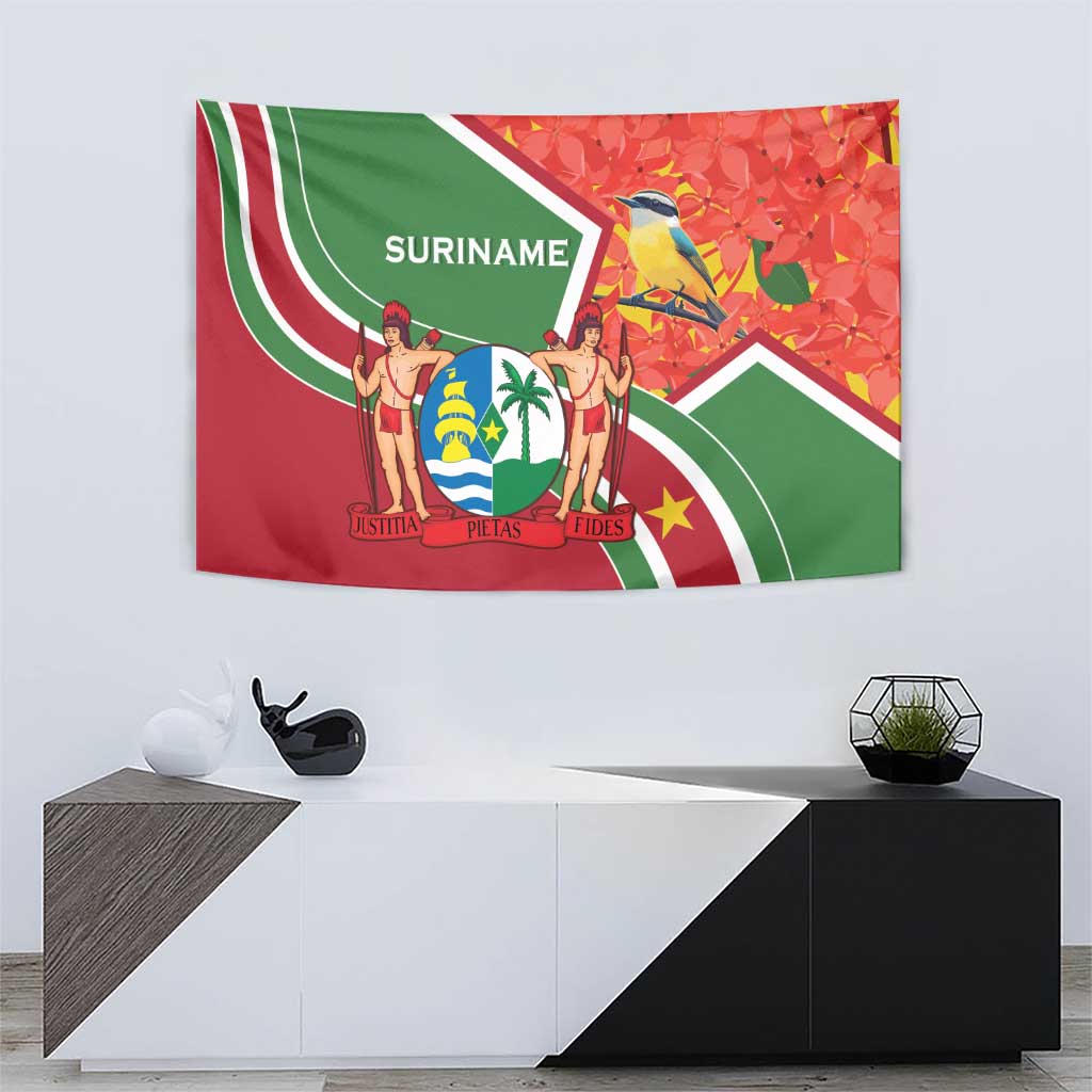 Suriname Independence Day Tapestry Coat Of Arms With Lesser Kiskadee - Wonder Print Shop