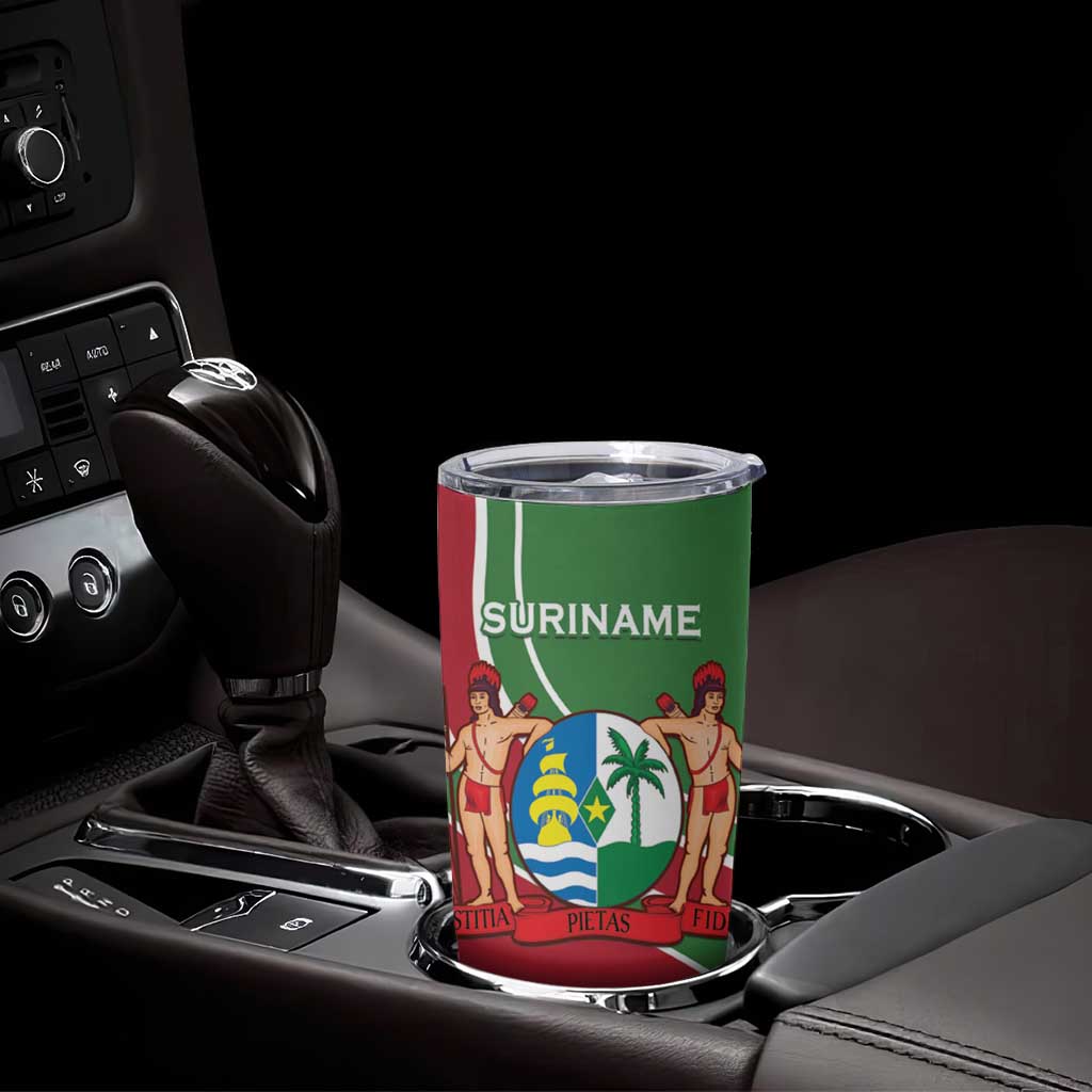 Suriname Independence Day Tumbler Cup Coat Of Arms With Lesser Kiskadee - Wonder Print Shop
