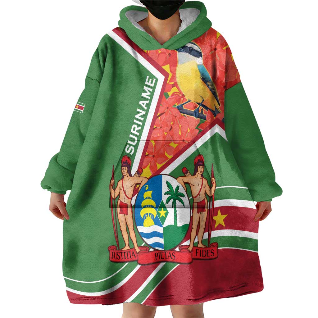 Suriname Independence Day Wearable Blanket Hoodie Coat Of Arms With Lesser Kiskadee - Wonder Print Shop