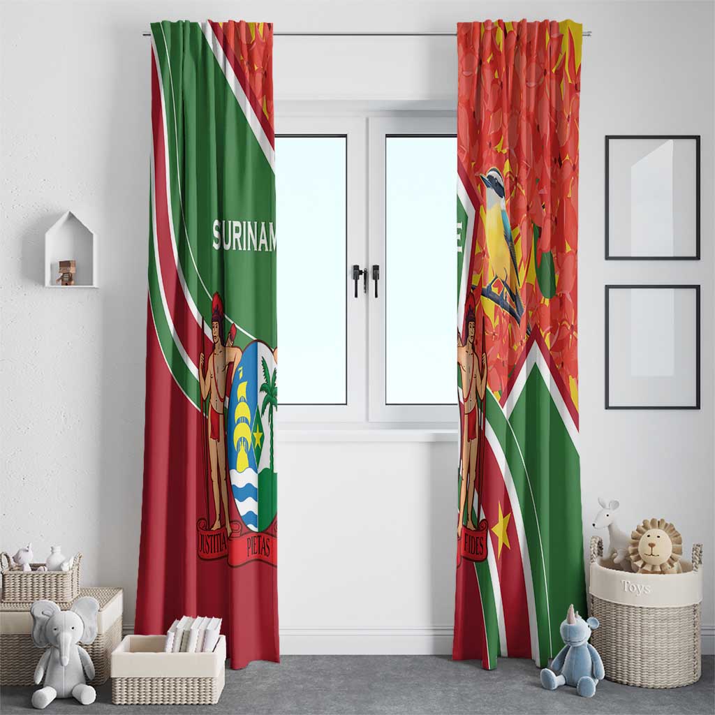 Suriname Independence Day Window Curtain Coat Of Arms With Lesser Kiskadee - Wonder Print Shop