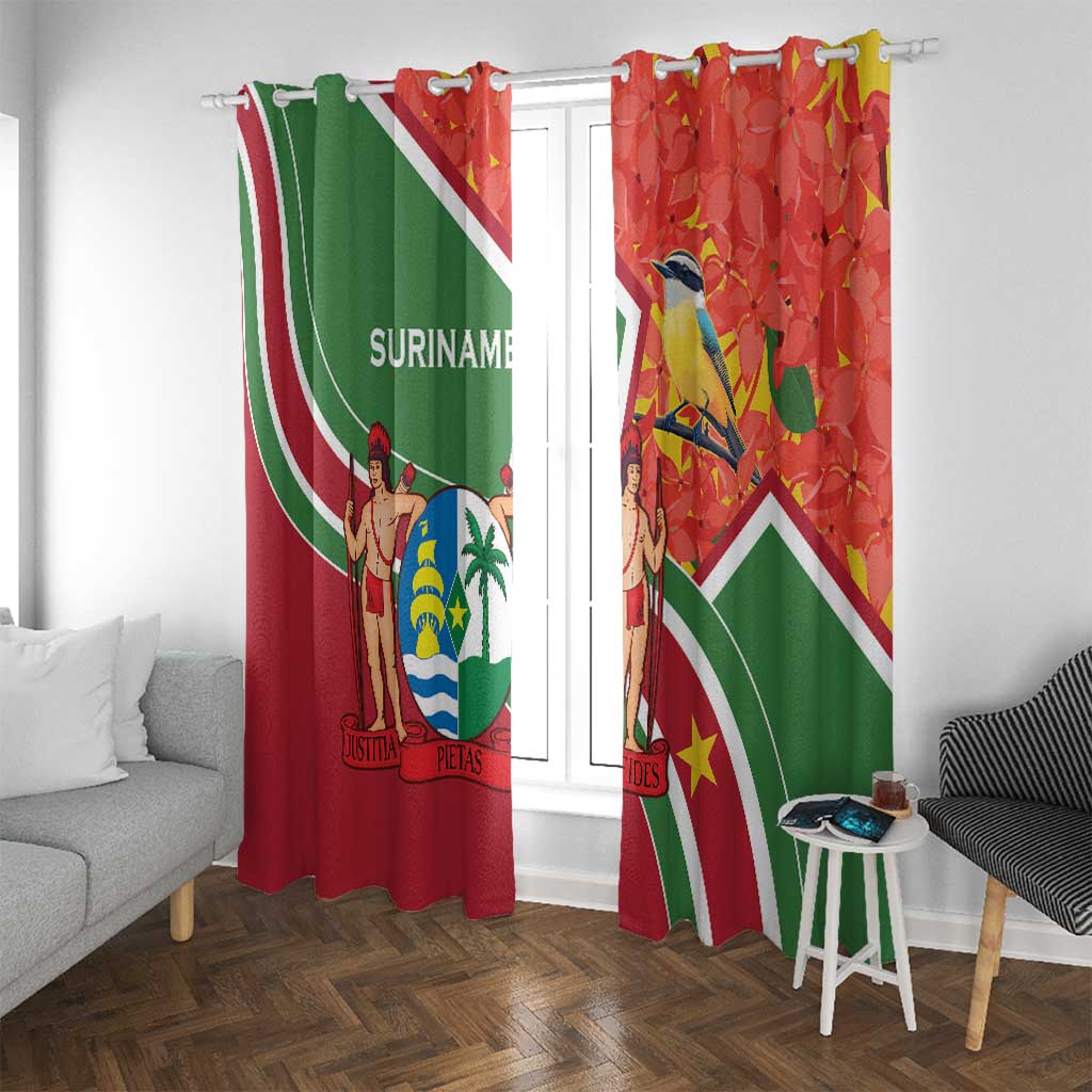 Suriname Independence Day Window Curtain Coat Of Arms With Lesser Kiskadee - Wonder Print Shop
