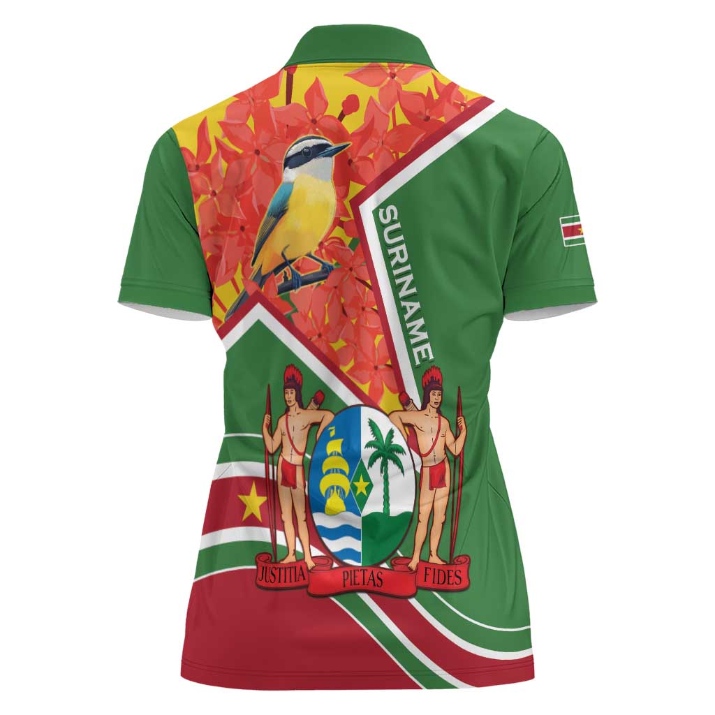 Suriname Independence Day Women Polo Shirt Coat Of Arms With Lesser Kiskadee - Wonder Print Shop
