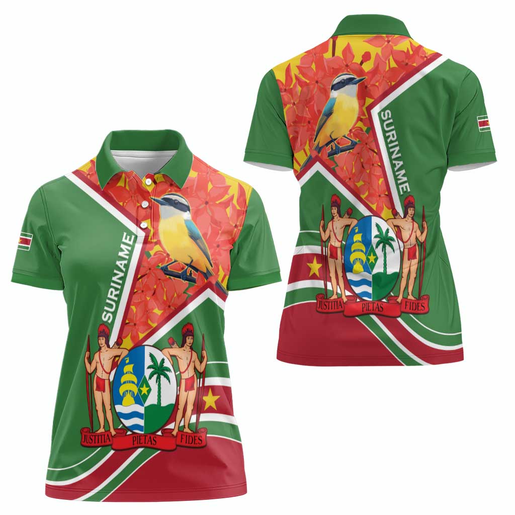 Suriname Independence Day Women Polo Shirt Coat Of Arms With Lesser Kiskadee - Wonder Print Shop