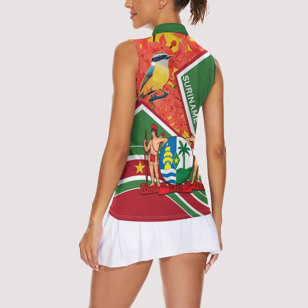 Suriname Independence Day Women Sleeveless Polo Shirt Coat Of Arms With Lesser Kiskadee - Wonder Print Shop