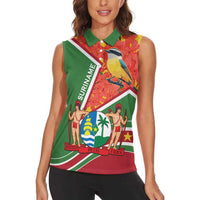 Suriname Independence Day Women Sleeveless Polo Shirt Coat Of Arms With Lesser Kiskadee - Wonder Print Shop