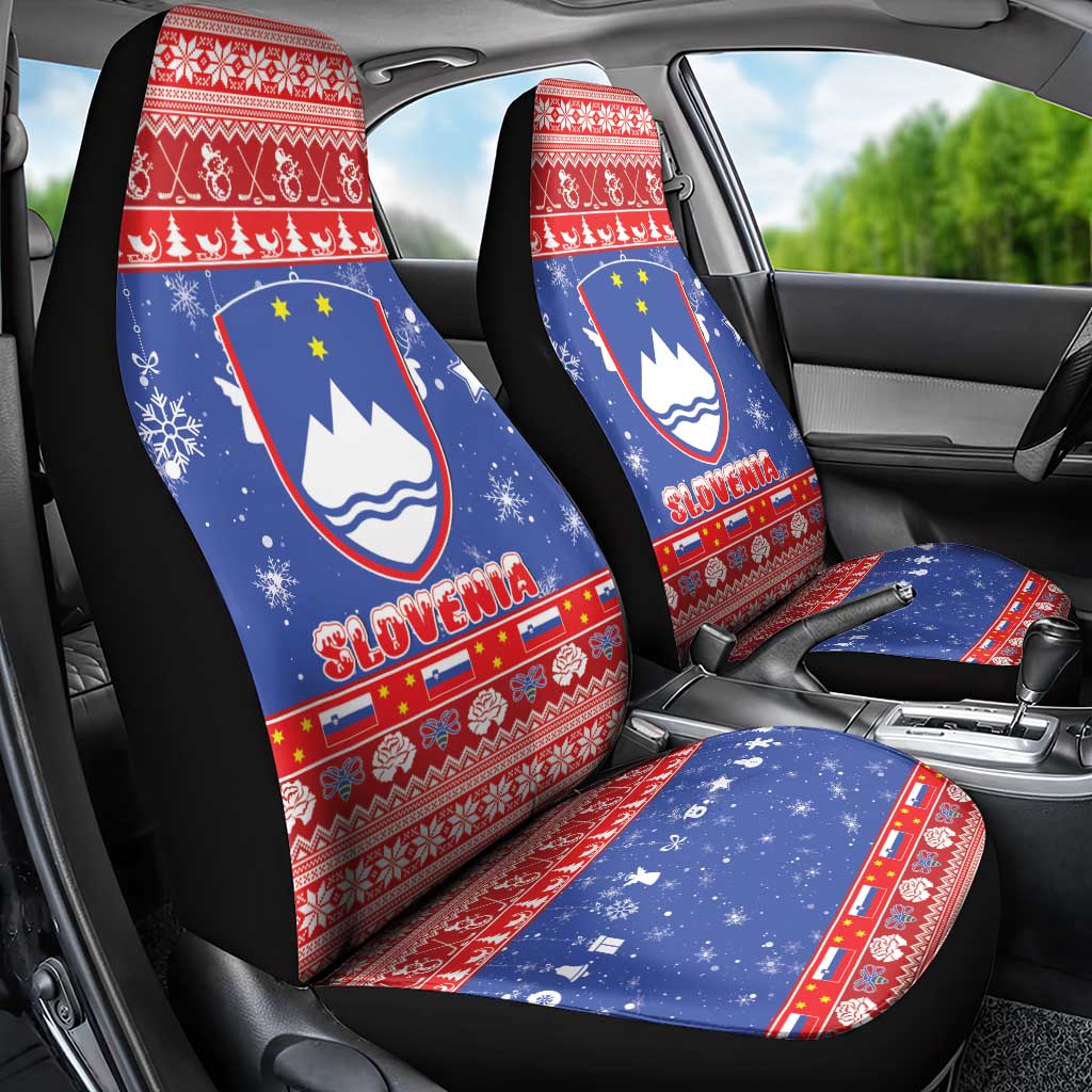 Slovenia Christmas Car Seat Cover Coat Of Arms Vesel Bozic - Wonder Print Shop